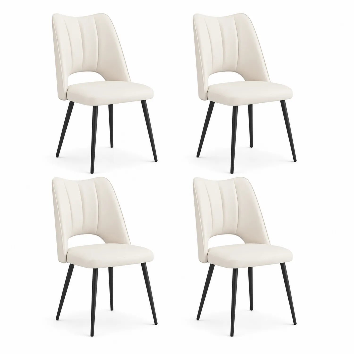 Set di 4 sedie da pranzo in ecopelle bianca con gambe in metallo