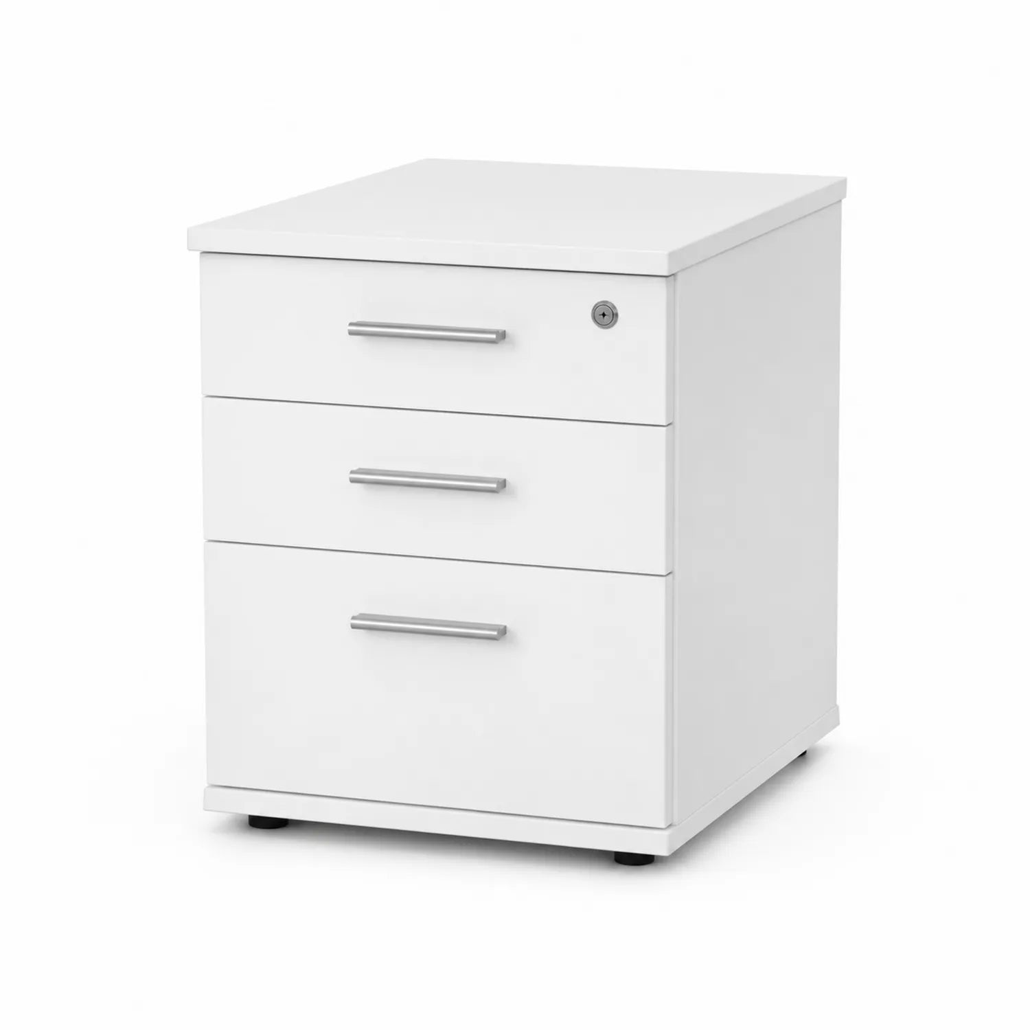 Cassettiera in legno bianco con 3 cassetti e serratura