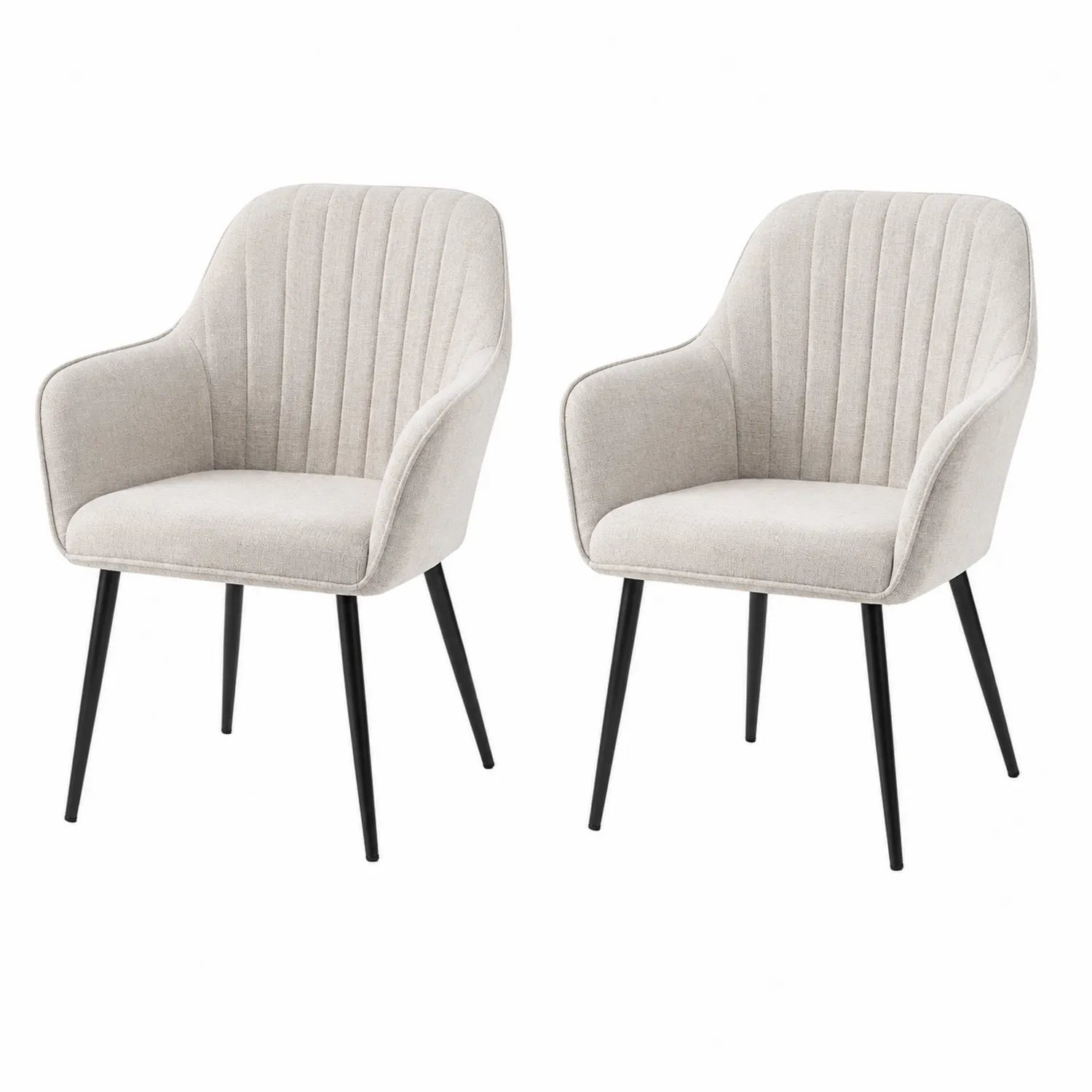 Set di 2 sedie da pranzo in tessuto beige con gambe in metallo nero