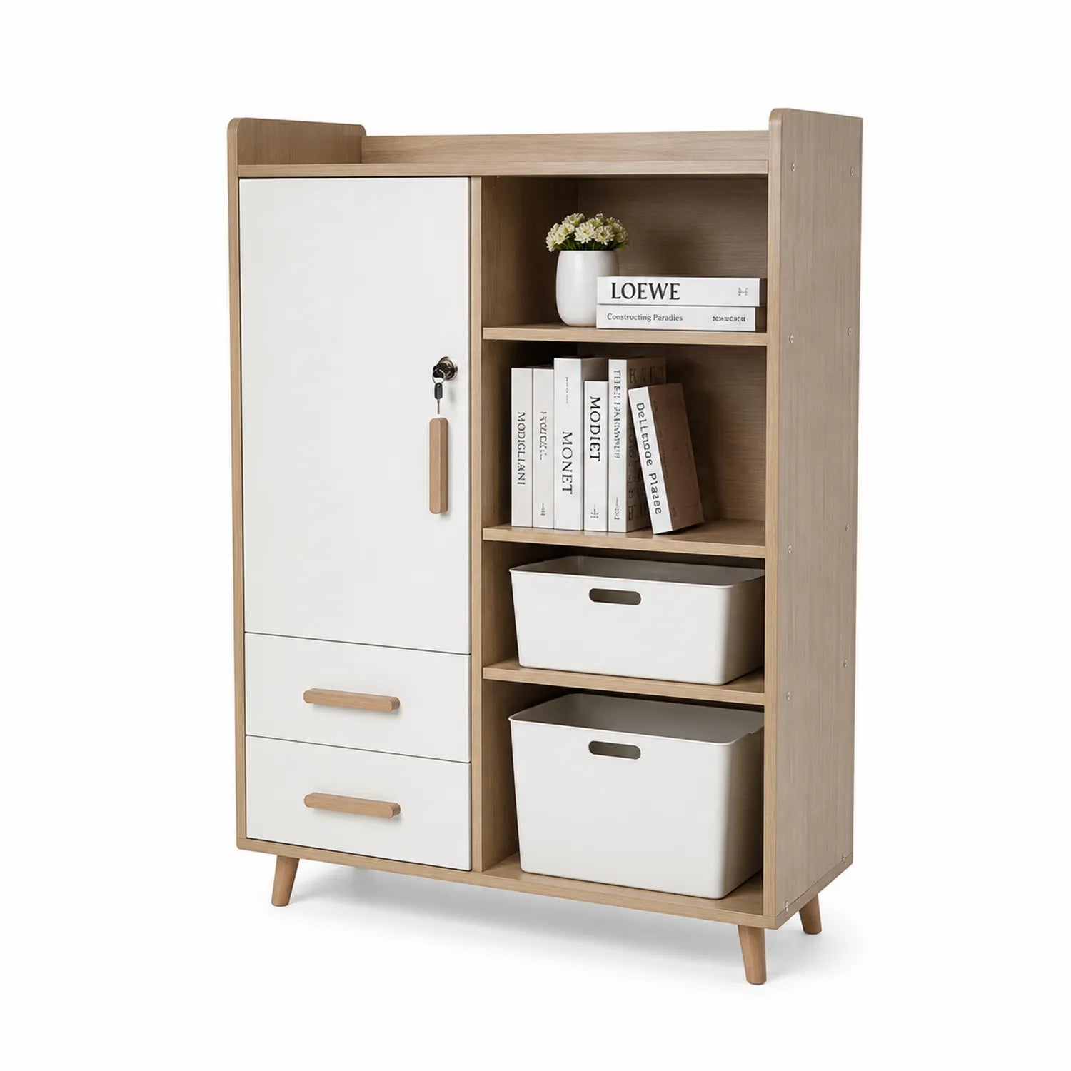Libreria in Legno con Scaffali e Armadietto Bianco 80x35x120 cm