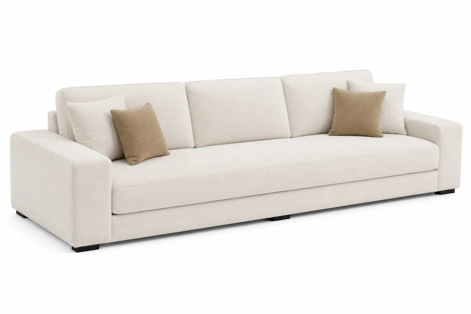 Divano in tessuto poliestere beige con cuscini marroni 240x95x85 cm