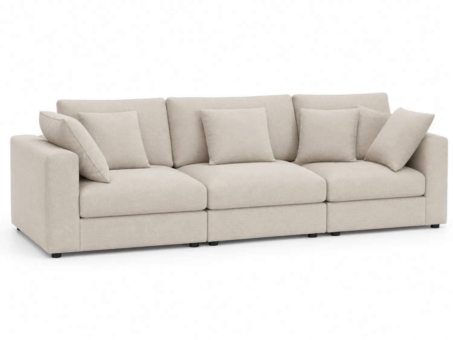 Divano modulare in tessuto beige con cuscini