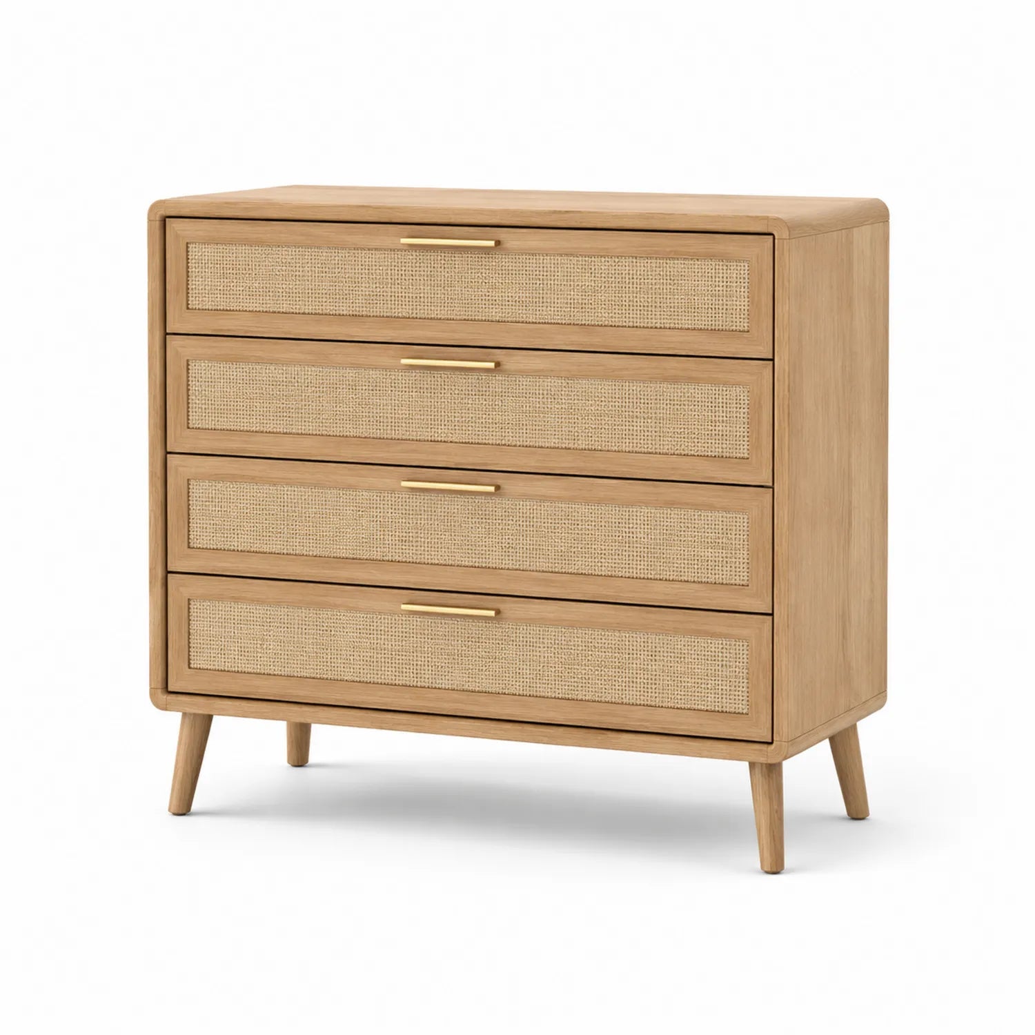 Cassettiera in legno e rattan con 4 cassetti