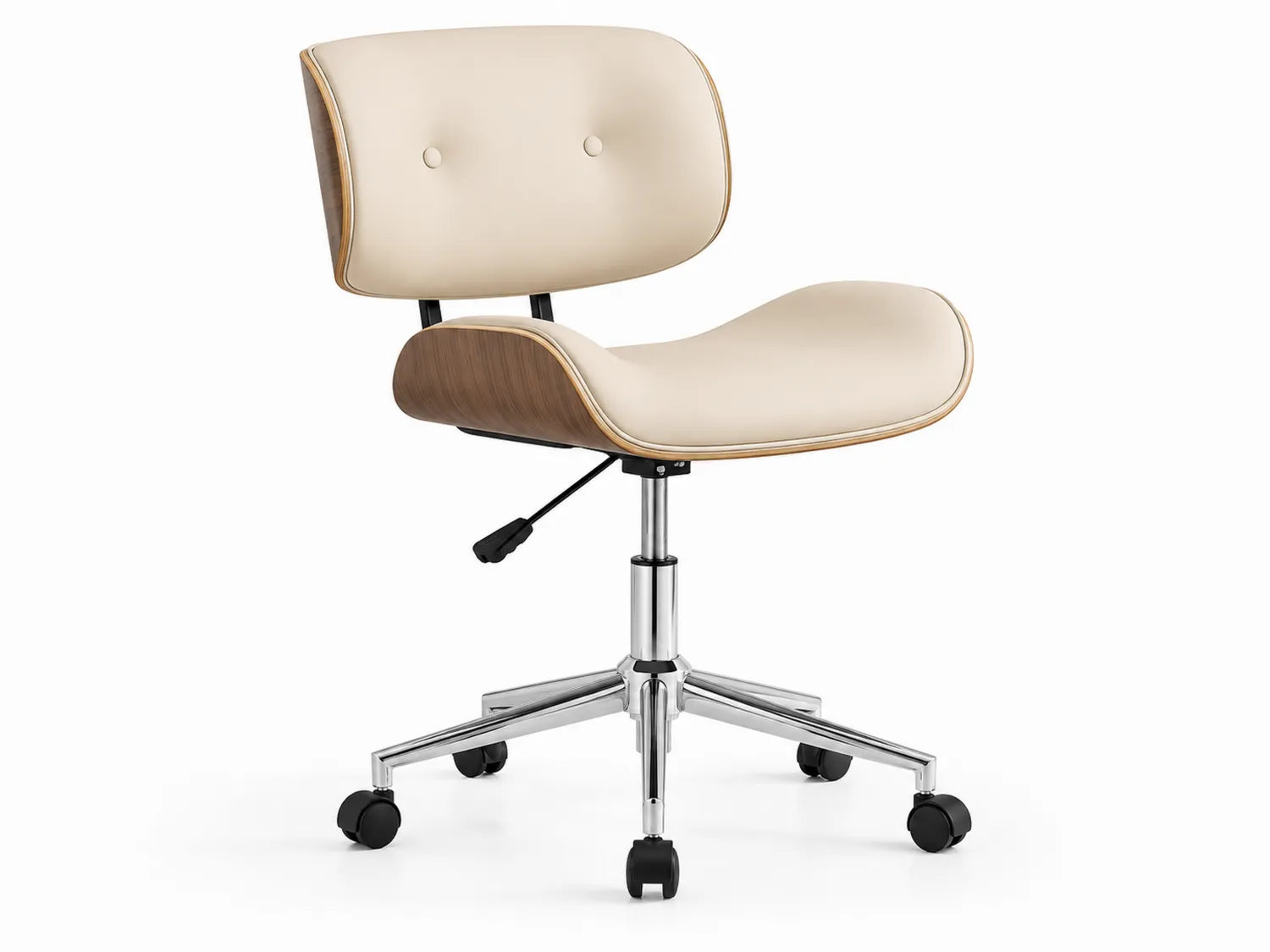 Sedia da ufficio regolabile in ecopelle e legno beige