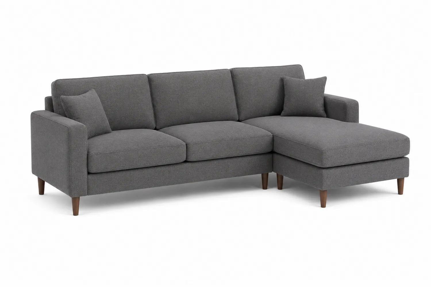 Divano angolare in tessuto grigio con chaise longue
