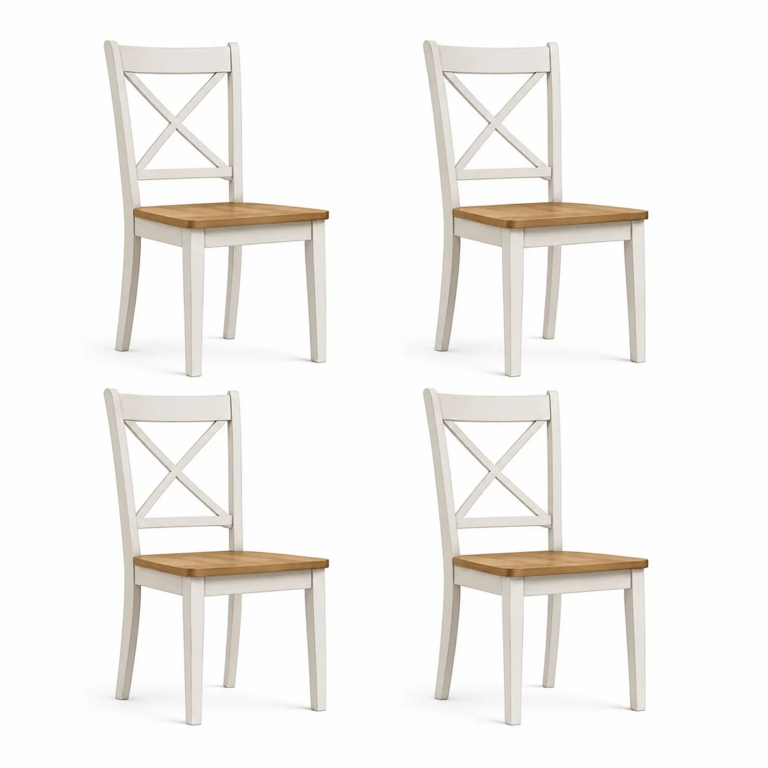 Set di 4 Sedie in Legno Bianco e Naturale
