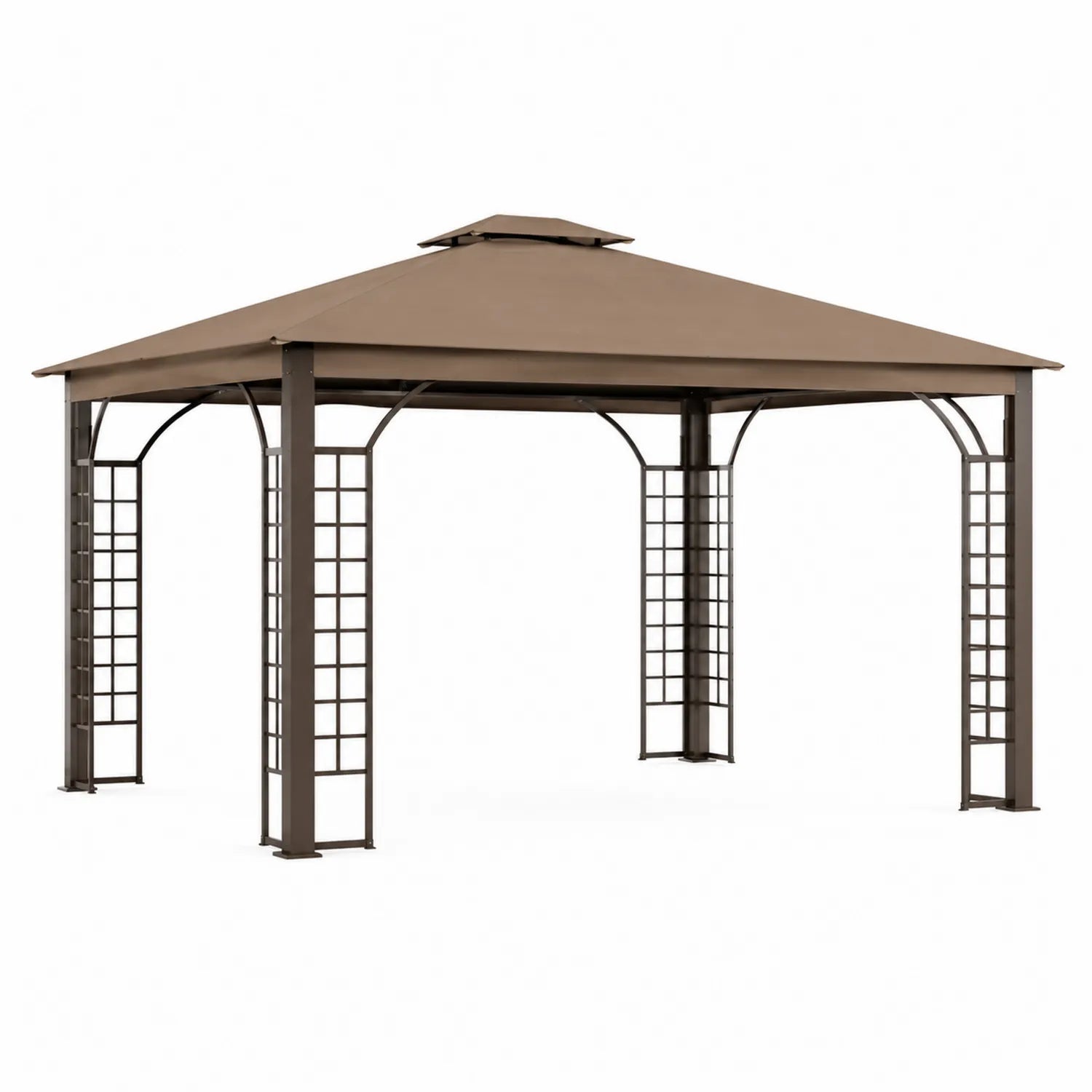 Gazebo da Giardino in Metallo con Tetto in Tessuto Marrone