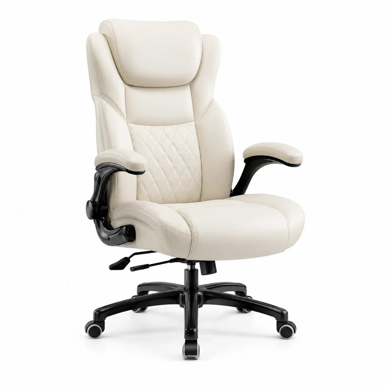 Sedia da ufficio ergonomica in pelle sintetica con schienale alto e braccioli imbottiti
