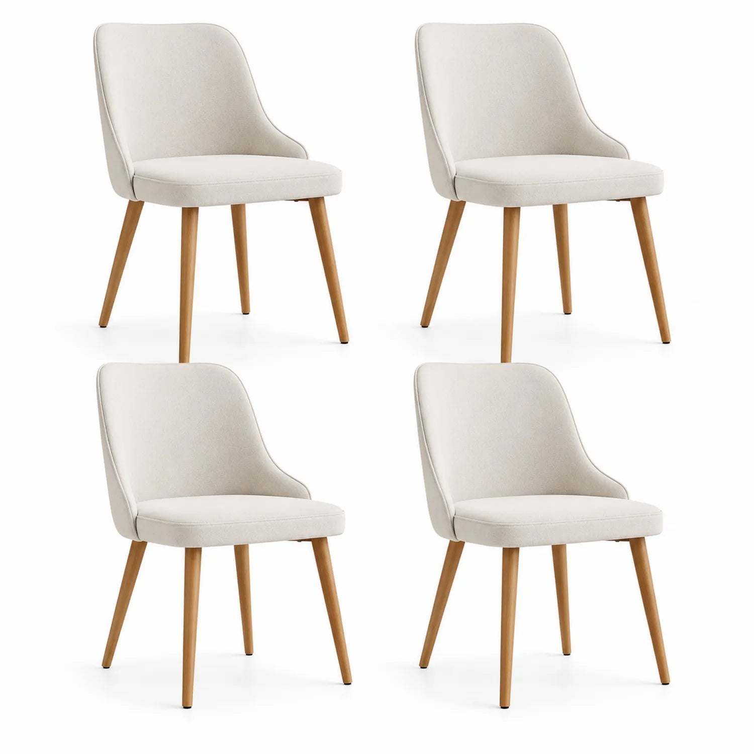 Set di 4 sedie in legno e tessuto beige