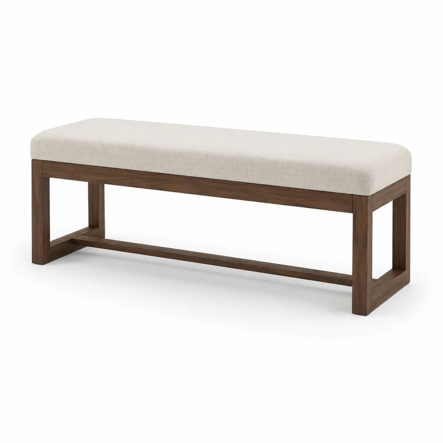 Panca imbottita in legno e tessuto beige 120x40x45 cm