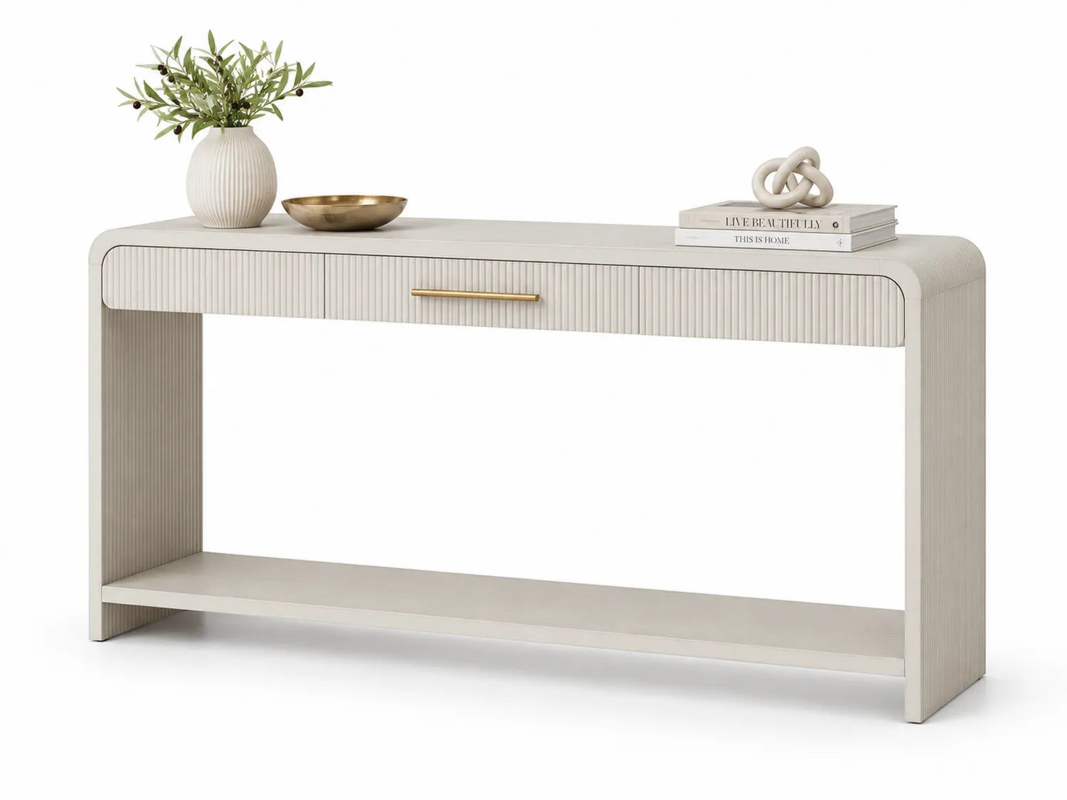 Consolle in Legno MDF con Dettagli in Metallo, Bianco