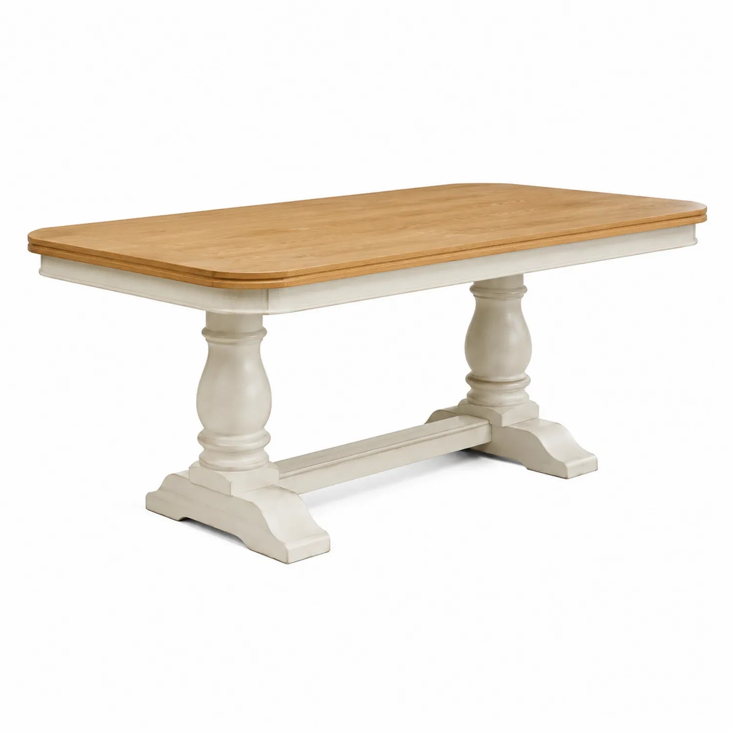 Tavolo da pranzo rettangolare in legno massello di quercia e piedi bianco crema 180x90x75 cm