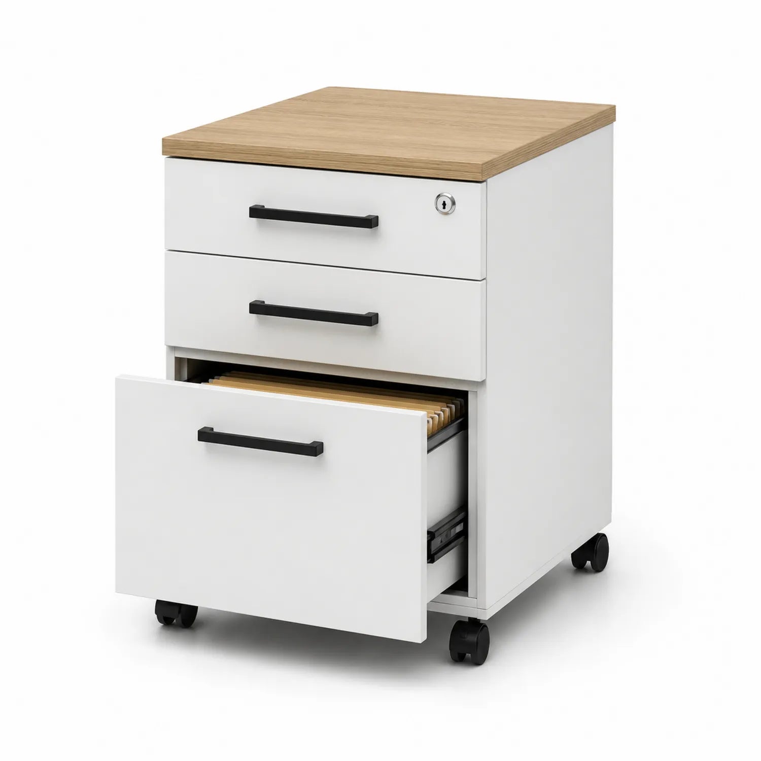 Cassettiera per Ufficio in MDF e Acciaio con Tre Cassetti Bianco/Nero 40x45x60 cm