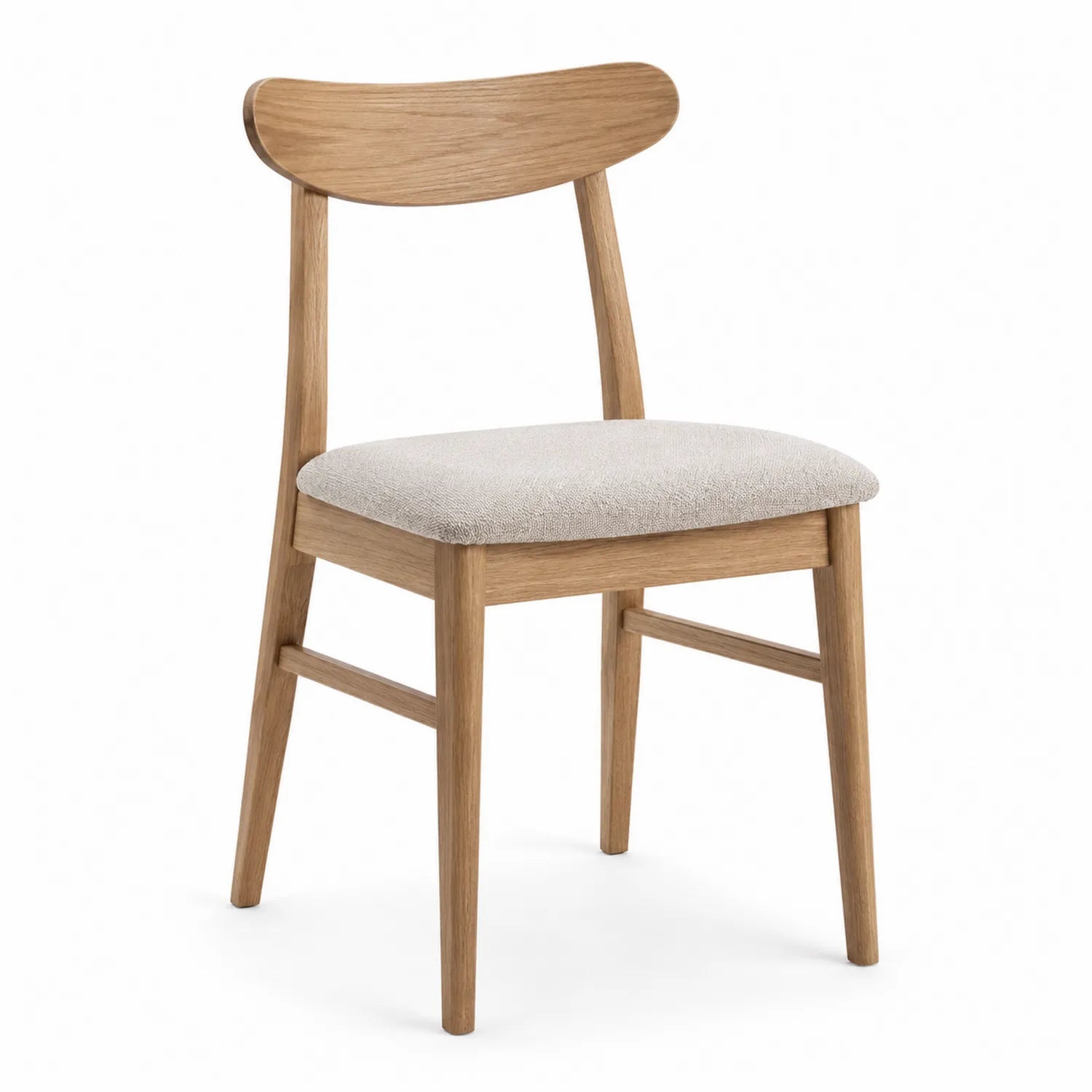 Sedia in Legno Massello di Quercia con Seduta in Tessuto Beige