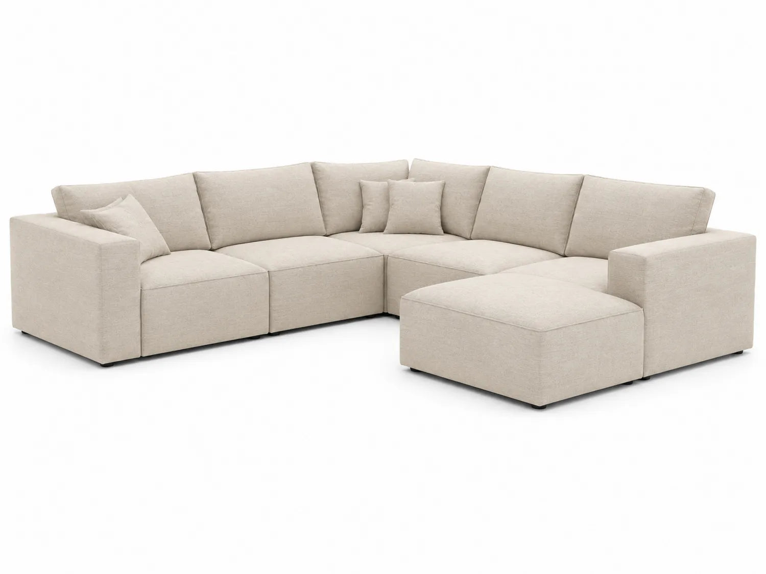 Divano angolare in tessuto beige con cuscini