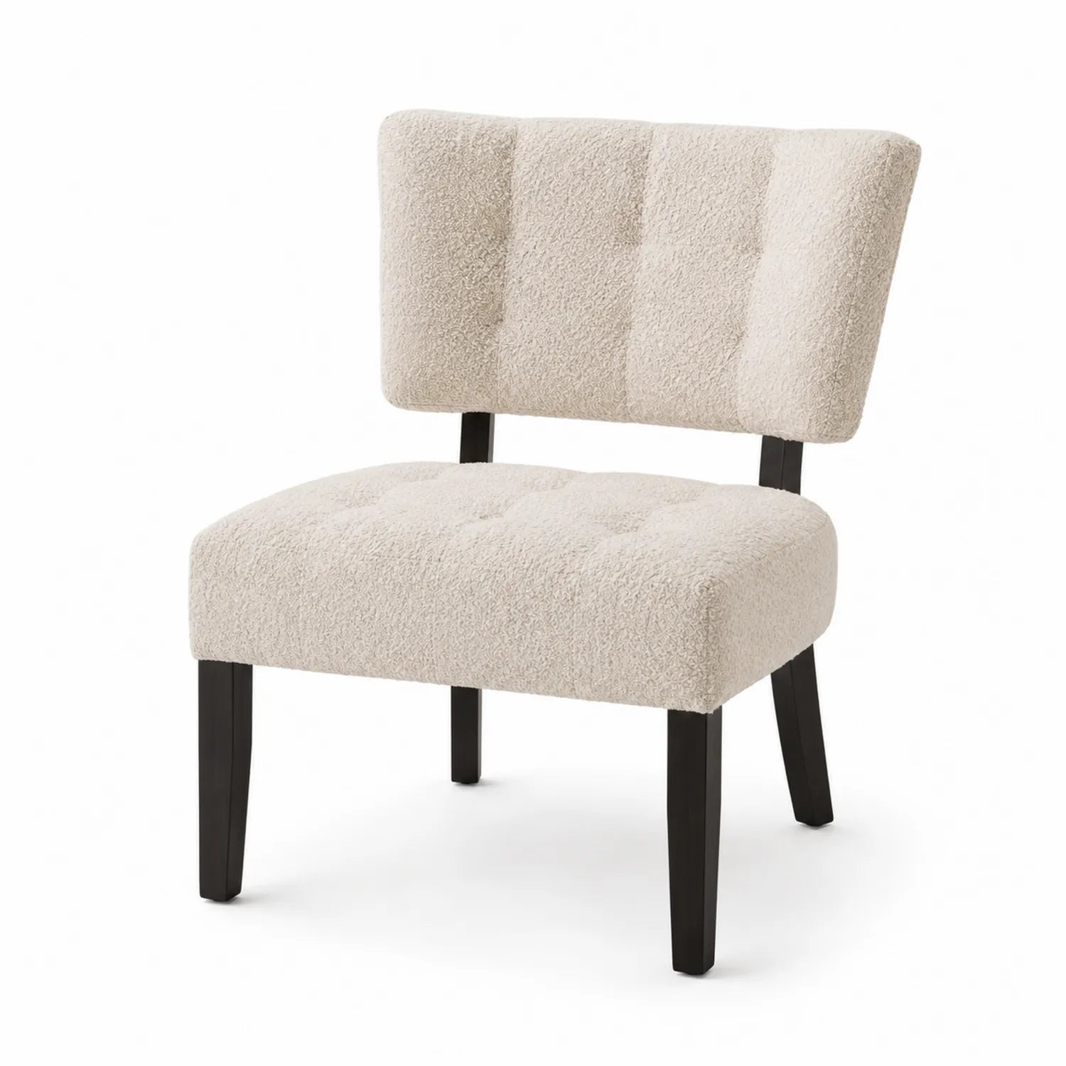 Sedia in Tessuto Bouclé con Gambe in Legno Nero Crema