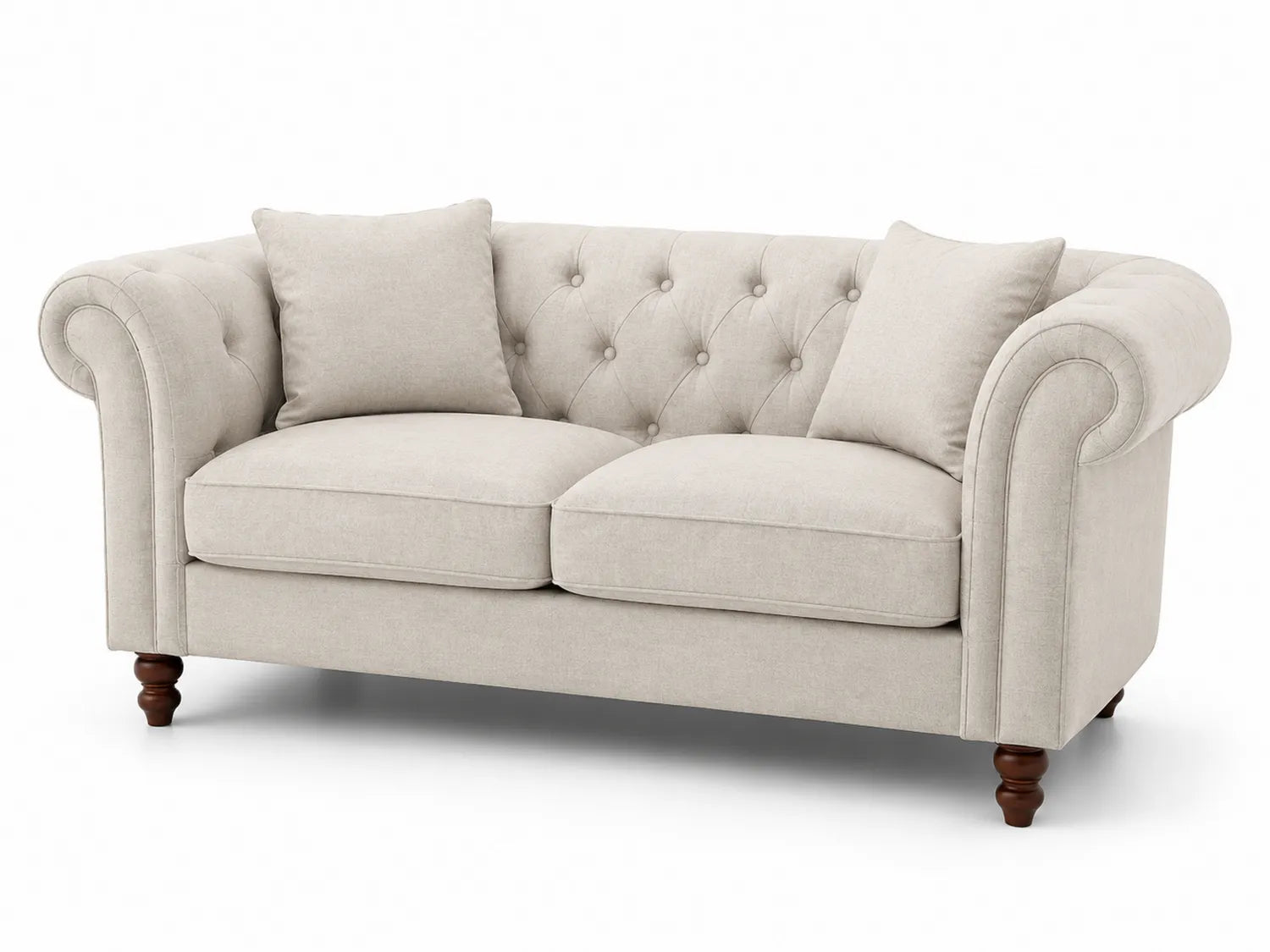 Divano a 2 posti in tessuto beige con cuscini