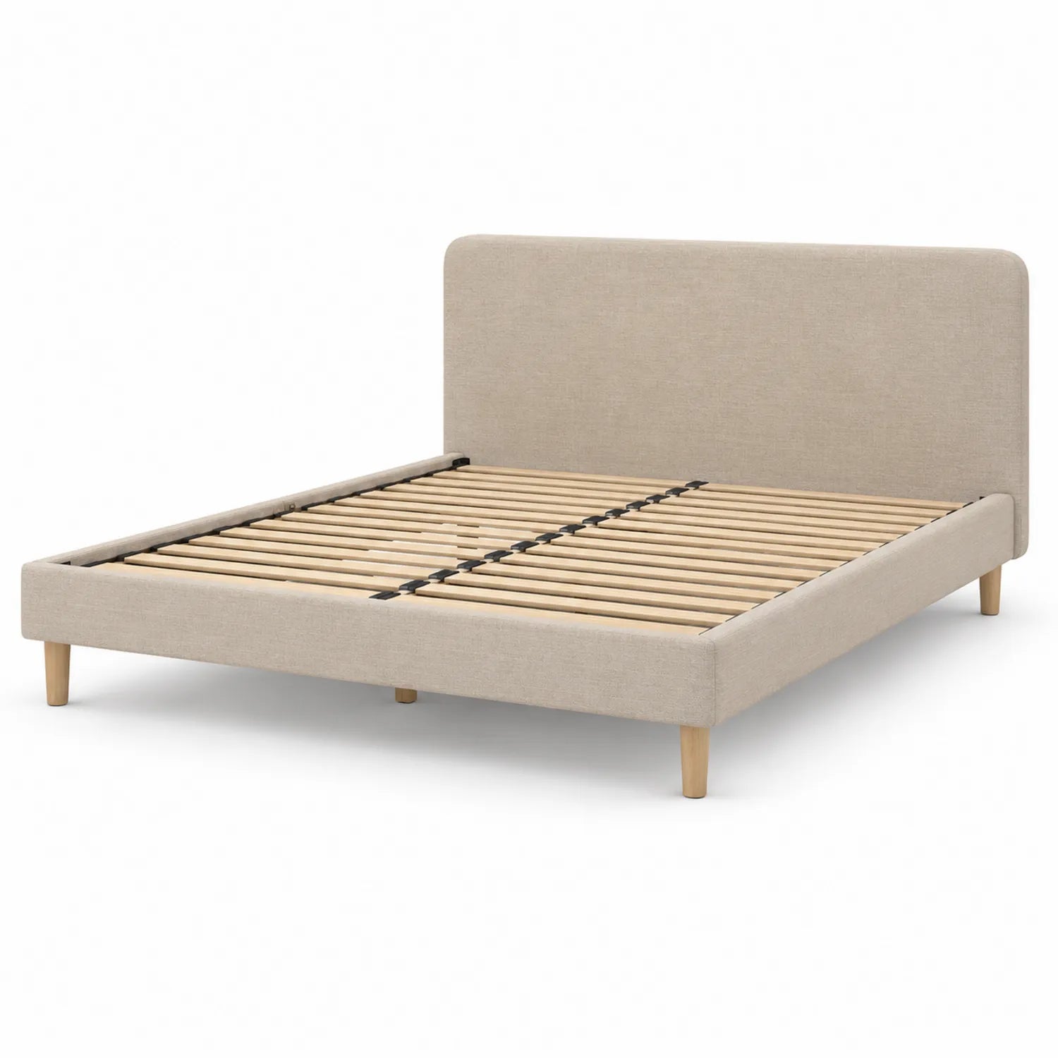 Letto matrimoniale in tessuto con doghe in legno di pino 200 x 160 cm