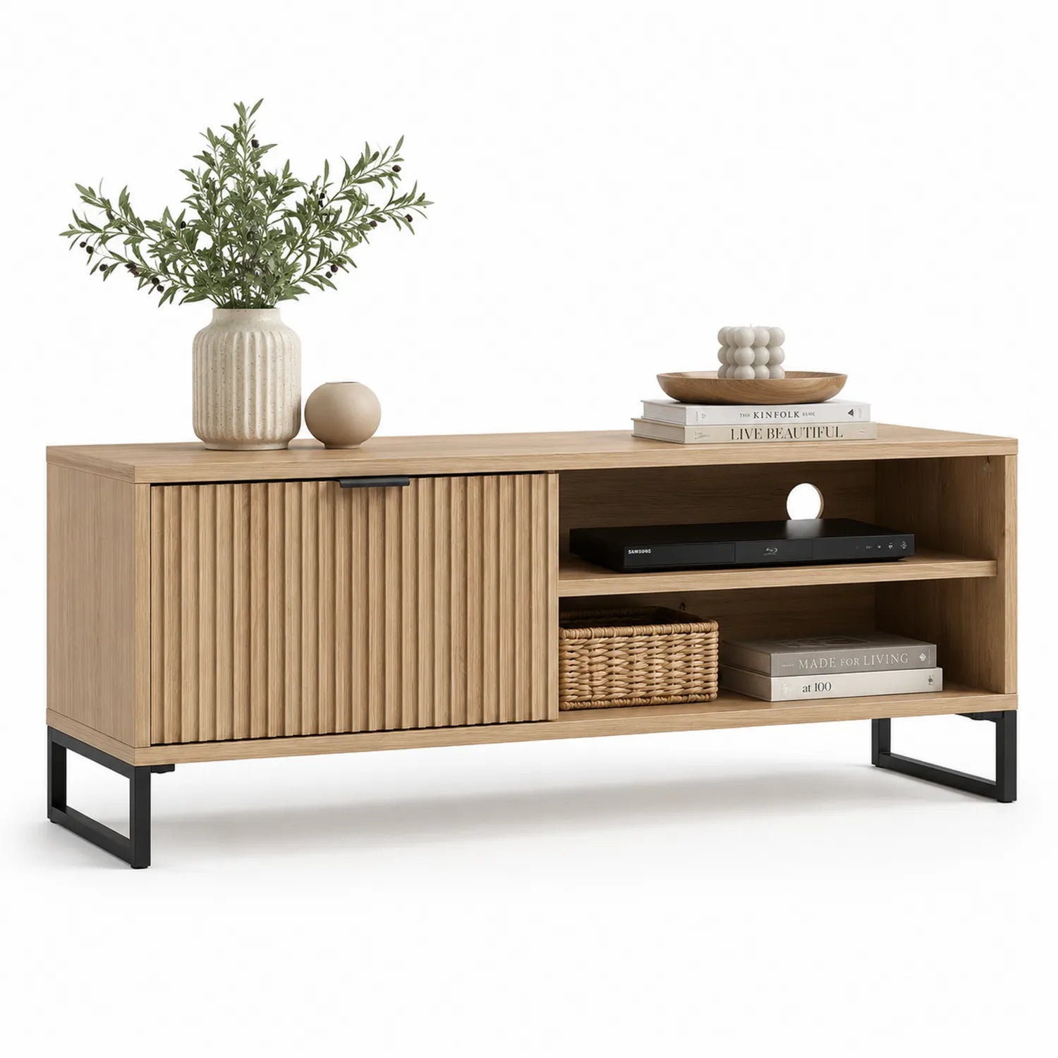 Mobile TV in legno e metallo nero 120x40x50 cm